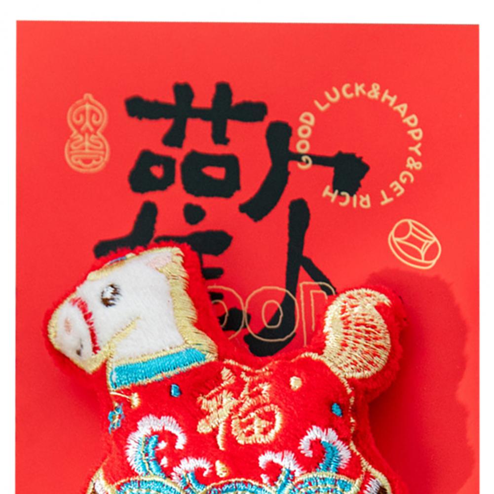 Red Envelope Bag Cartoon Horse Design Auspicious New Year Pouch With 3D Embroidery Thick Material New Year Lucky Envelope