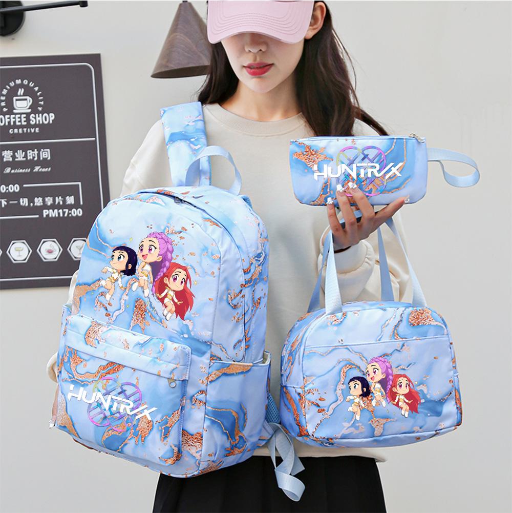3Pcs/set Cartoon Kpop Printed Backpack with Handbag Pencil Case for Teenager Student Girl Boy Bookbag Schoolbag Women Large Capacity Travel Bag