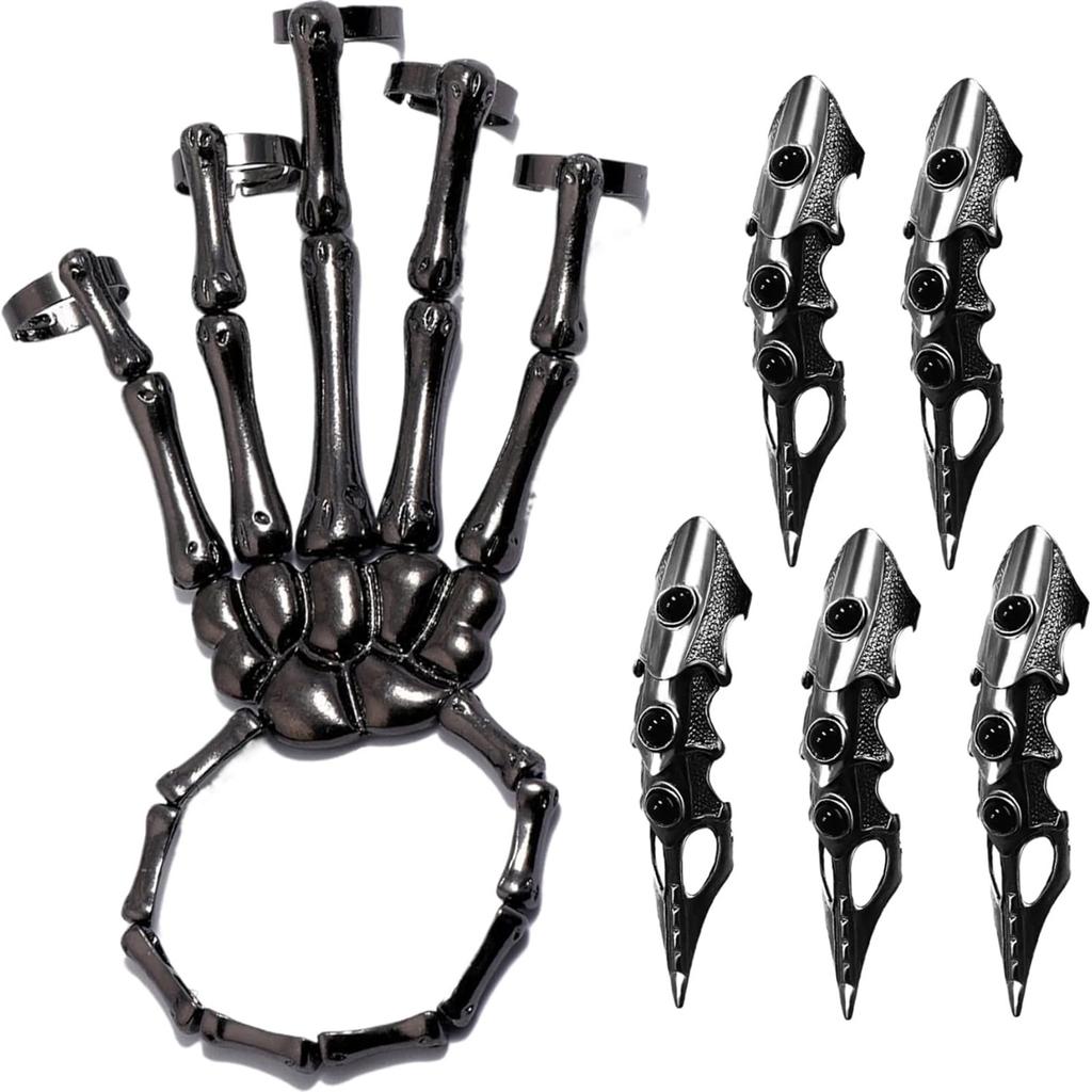 Skeleton Hand Bracelet, Skeleton Punk Hand Bracelet, Easter Skeleton Hands Black, Skeleton Ring Hand, Full Finger Rings, Wristband Hand Chain