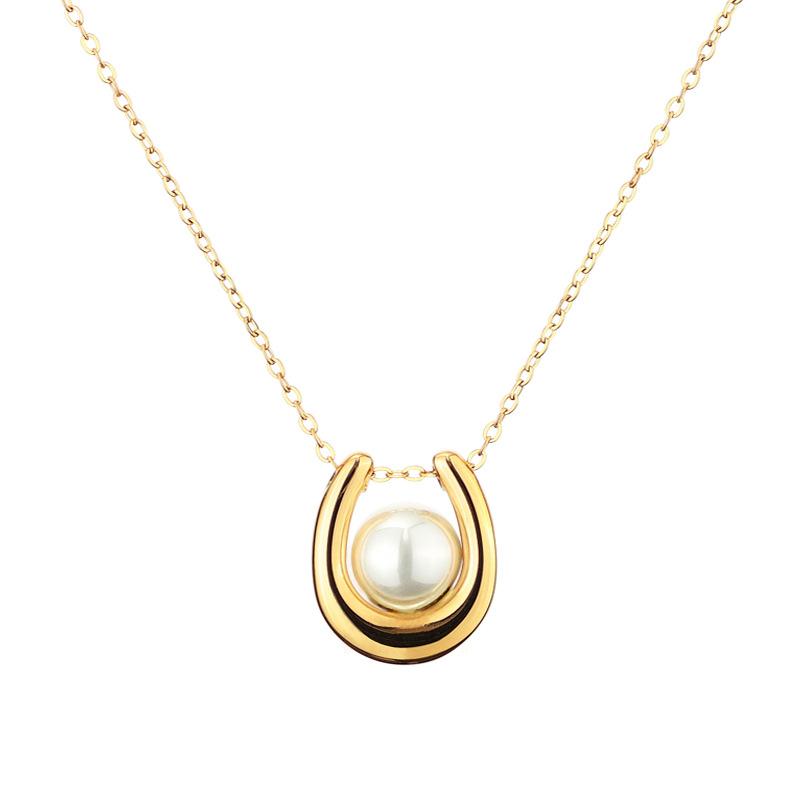 French Minimalist Titanium Steel U-Shaped Pearl Necklace Elegant Pendant Accessory For Commuting