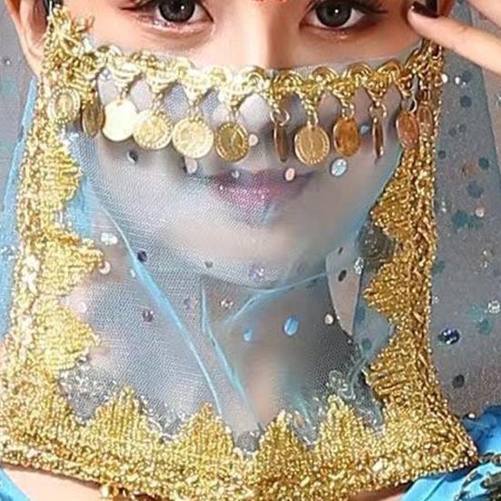 Yousheng Performance Veil See-through Mesh Sequin And Bead Decor Belly Dance Tribal Face Veil Retro Chinese Style Hanfu Prop Halloween Costume