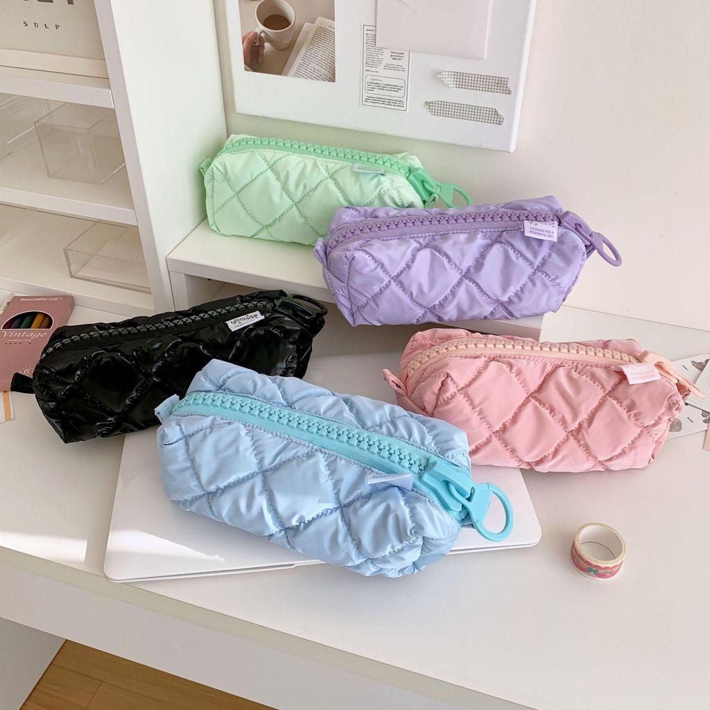 Große tragbare Schminktasche & Federmäppchen mit Reißverschluss für Mädchen - Einfaches Design in reiner Farbe