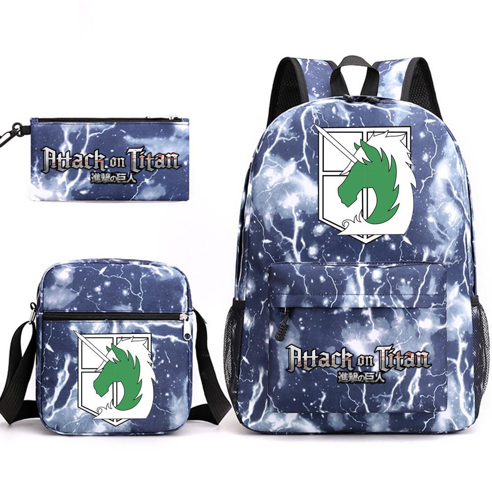 Attack Giant Attackontitan School Bag Three-Piece Printed Backpack Student Computer Canvas Bag