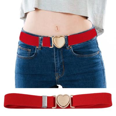 Unisex Belt Contrast Color Banded Metallic Heart Buckle Lightweight Waistband Adjustable Elastic Band Girl Waist Strap for Parties Daily Wear
