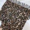 Leopard Print Thickened Imitation Cashmere Scarf with Tassels - Warm, Windproof and Versatile Shawl for Autumn and Winter.