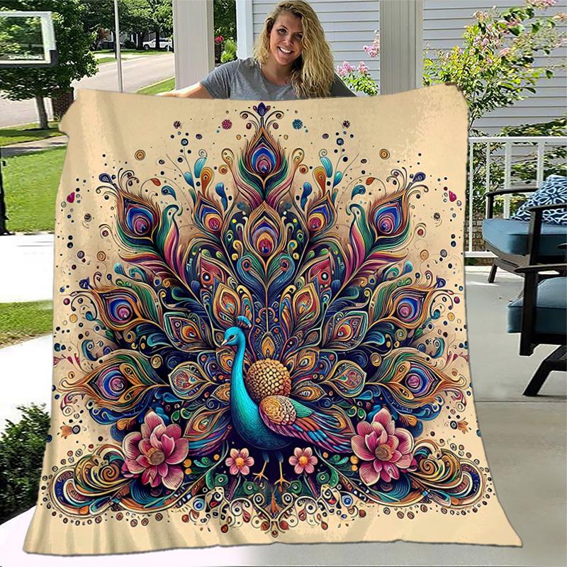 1pc Nature's Beauty Peacock Blanket, Soft Warm Throw Blankets, Living Room .K066