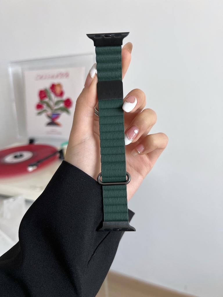 Magnetic Leather Band For Apple Watch 44 45 49mm 40 41mm 42 38mm 46mmMetal Stainless Steel Strap For iwatch 8 7 SE 6 5 4 3 2 S10