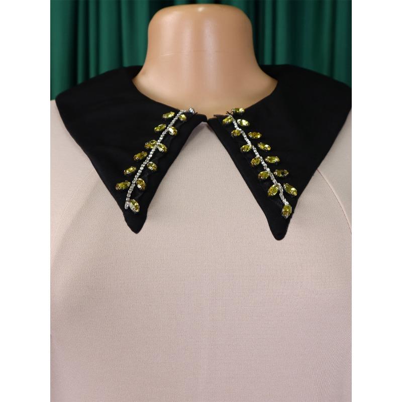 YYFS Moda damska Wiosna Jesień Jednolity kolor Nadruk Długi rękaw POLO Dekolt Wysoki stan Sukienki codzienne