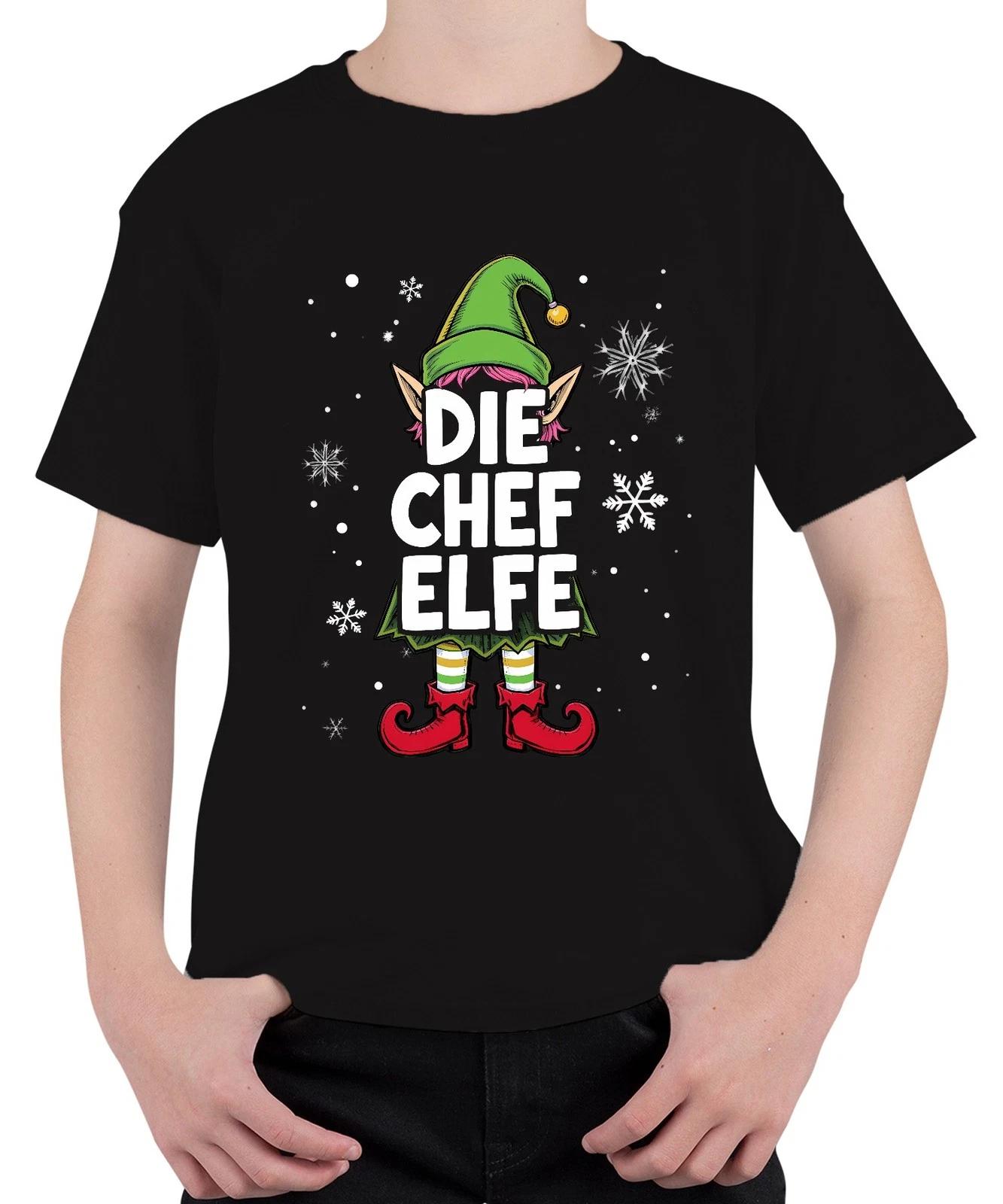 DIE CHEF ELFE Weihnachtselfe Weihnachten Wichtel Schneeflocken Unisex Kinder T-S M
