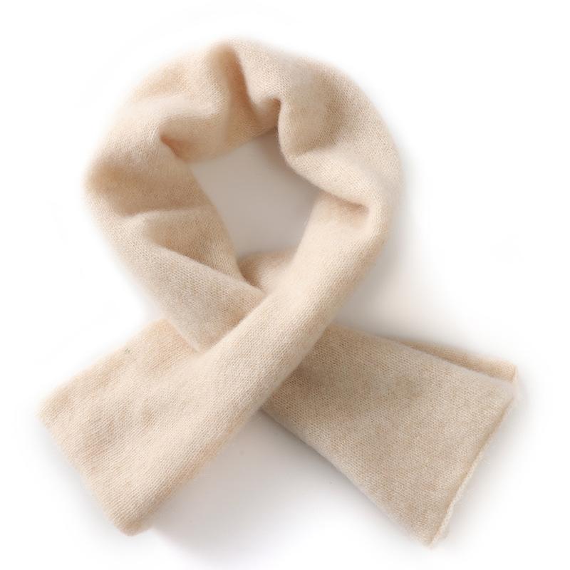 100% Wool Scarf Women Short Style Neck Protection Warm Autumn Winter Perforated Versatile Color-blocked Knitted Small Scarf