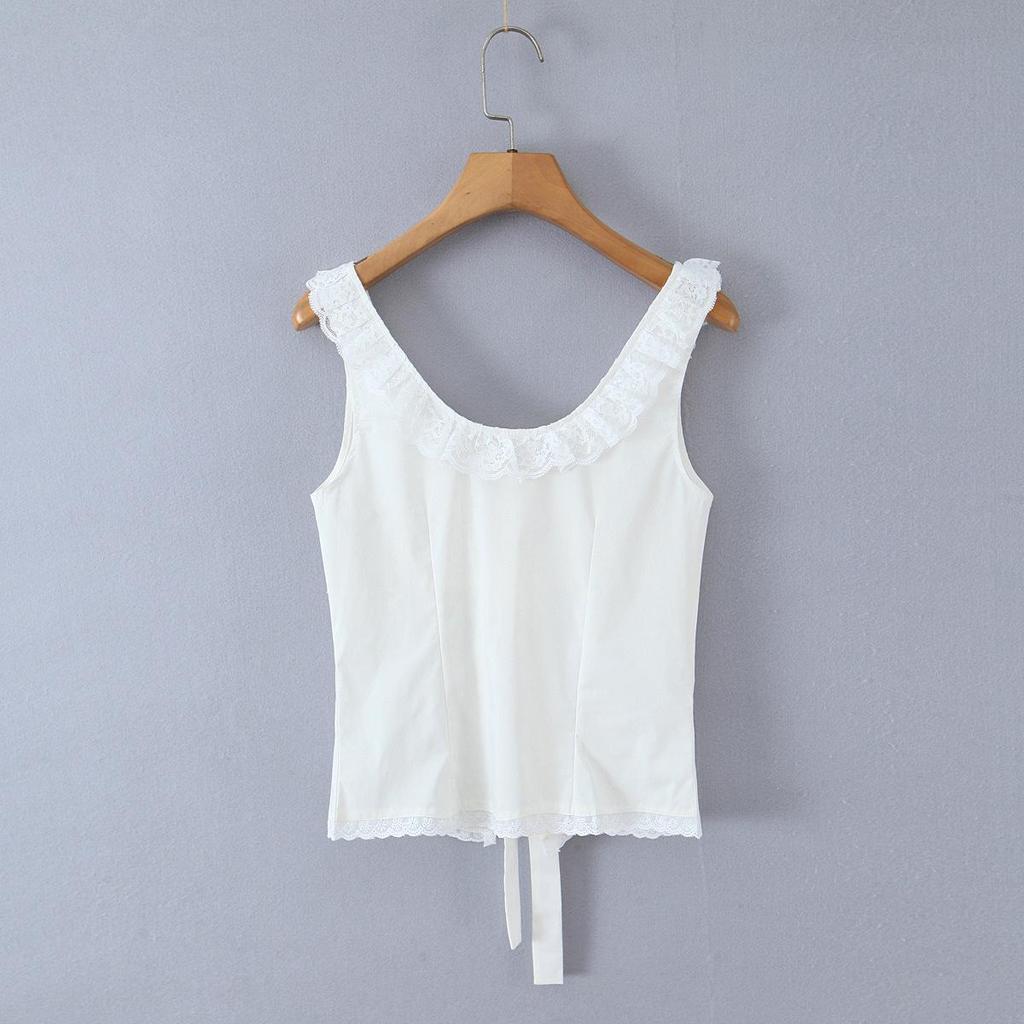 2026 Chic Lace Bowknot Vest: French Square Neck, Sexy Open Back, Short Top