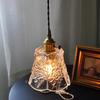 Oeny Walnut Wood & Carved Glass Pendant Light
