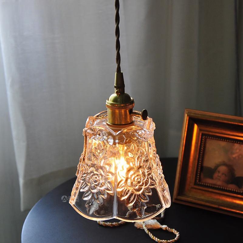 Oeny Walnut Wood & Carved Glass Pendant Light