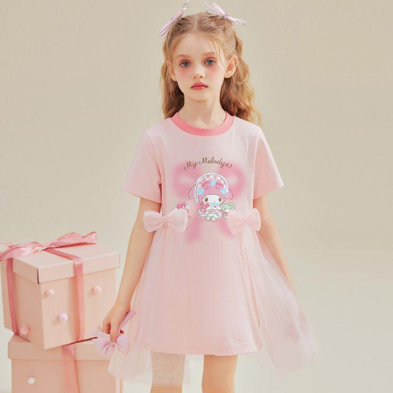 Melody Dress for Girls, Summer Sweet Color-Block T-Shirt Dress, 2025 New Style for Older Children Pink 110