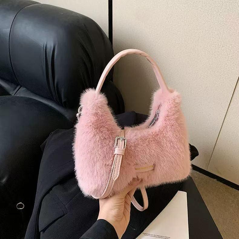 Korean Style Chic Faux Fur Plush Crossbody Handbag