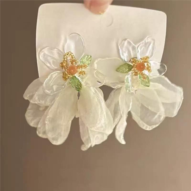 Cercei Vintage cu Ciucuri Lungi cu Flori Pentru Femei, Dulci, din Șifon, cu Temperament, Cercei Atârnători, Bijuterii pentru Petrecere, Nuntă, Plajă