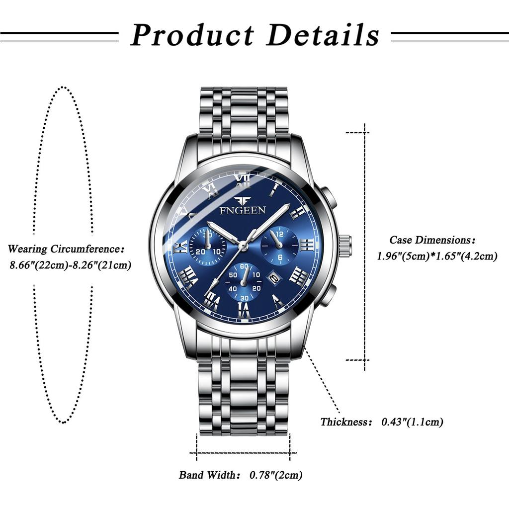 Stainless Steel Men's Wristwatch: Three-Dial Analog Quartz Waterproof Watch with Luminous Display and Sunlight, Easy-to-Read Dial, Popular Casual and