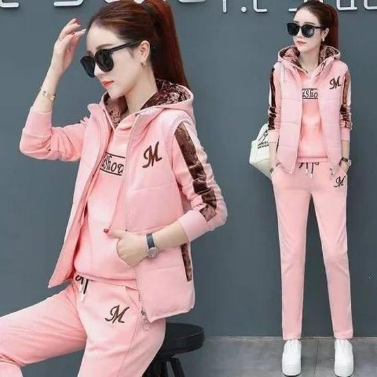 Women's Plus Velvet Thickened Autumn/Winter 2026 Casual Three-Piece Hoodie Suit
