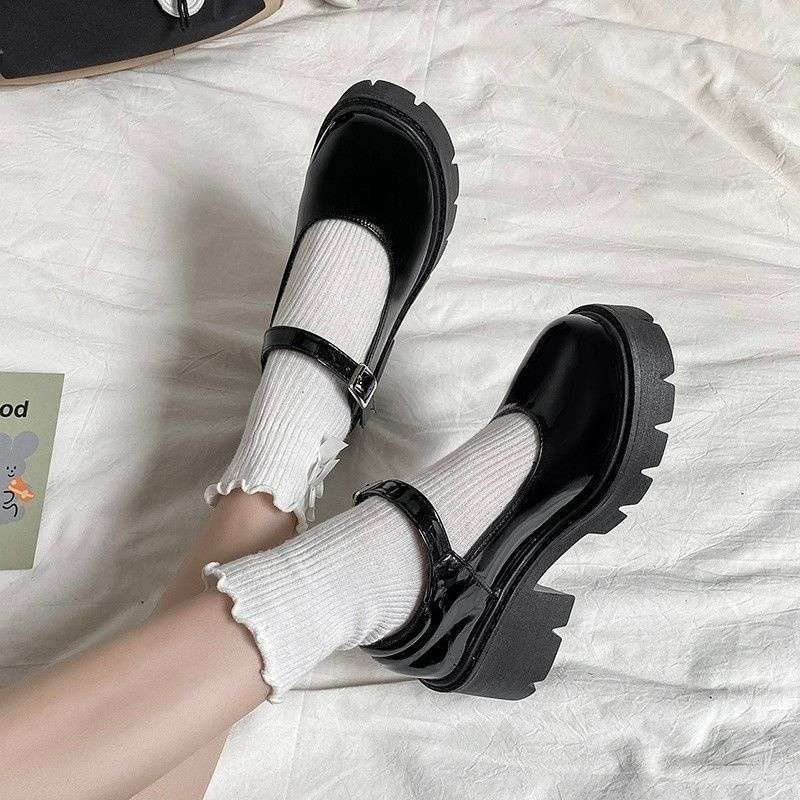 Japanese JK uniform shoes 2025 platform lolita muffin one-word buckle versatile explosion platform Mary Jane small leather shoes