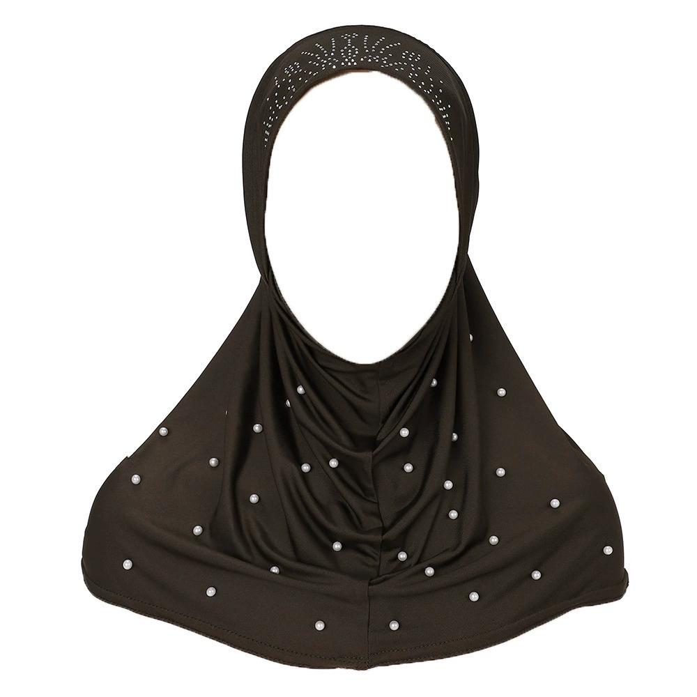 Women Pearl Decorated Hijab Scarf Shimmer Edge Shawl Women Soft Premium Jersey Hijab Turban Islam Solid Color Headscarf