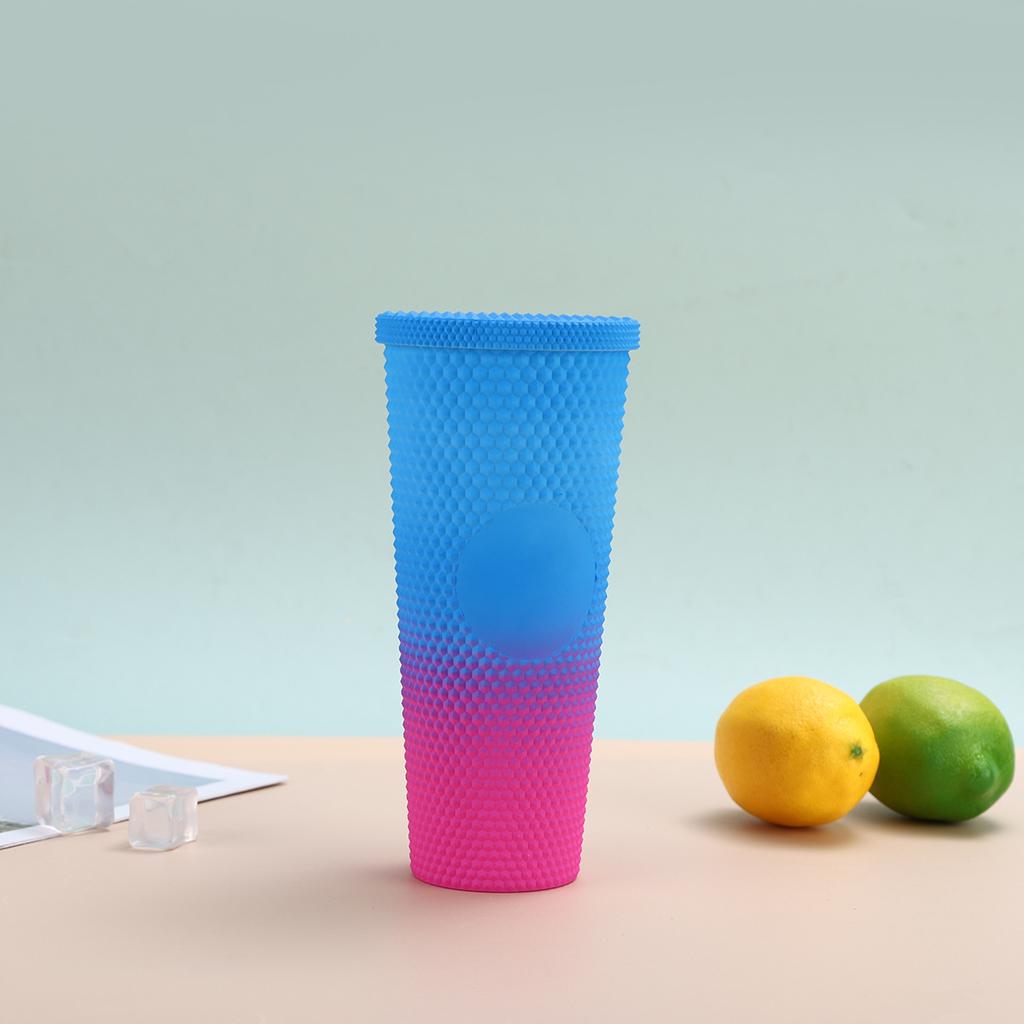 Water bottle gradual change double layer plastic cup portable hand strap water cup large capacity with lid durian cup logo