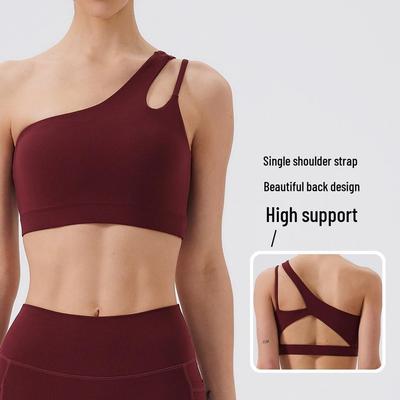 Cross-Border One-Shoulder Yoga Sports Bra with Irregular Straps - Shockproof, Beautiful Back Design for Fitness & Running