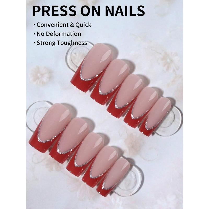 24pcs Long Coffin-Shaped White French Manicure Fake Nails Press On Nails Elegant Style For Women Girls For Daily Wear Or Parties Nail Supplies