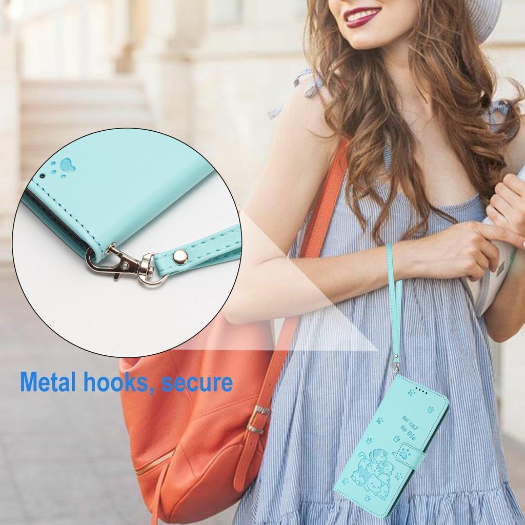 For Honor X7c 4G/Play 60 Plus 5G/200 Smart 5G/Play 9T Case with Strap Cats Imprint Leather Wallet Phone Cover