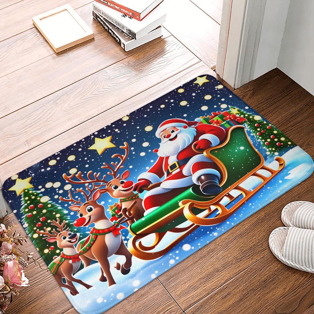 Snowman Pattern Merry Christmas Doormat Non-Slip Entrance Kitchen Bath Door Floor Mat  Toilet Carpet Rug