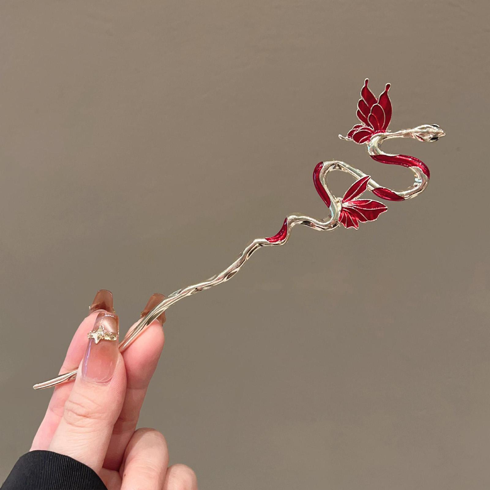 

Fashion Vintage Alloy Hairpin Decorative Handmade Elegant Enamel Hair Stick With Snake Designs For Women Retro Hair Accessories