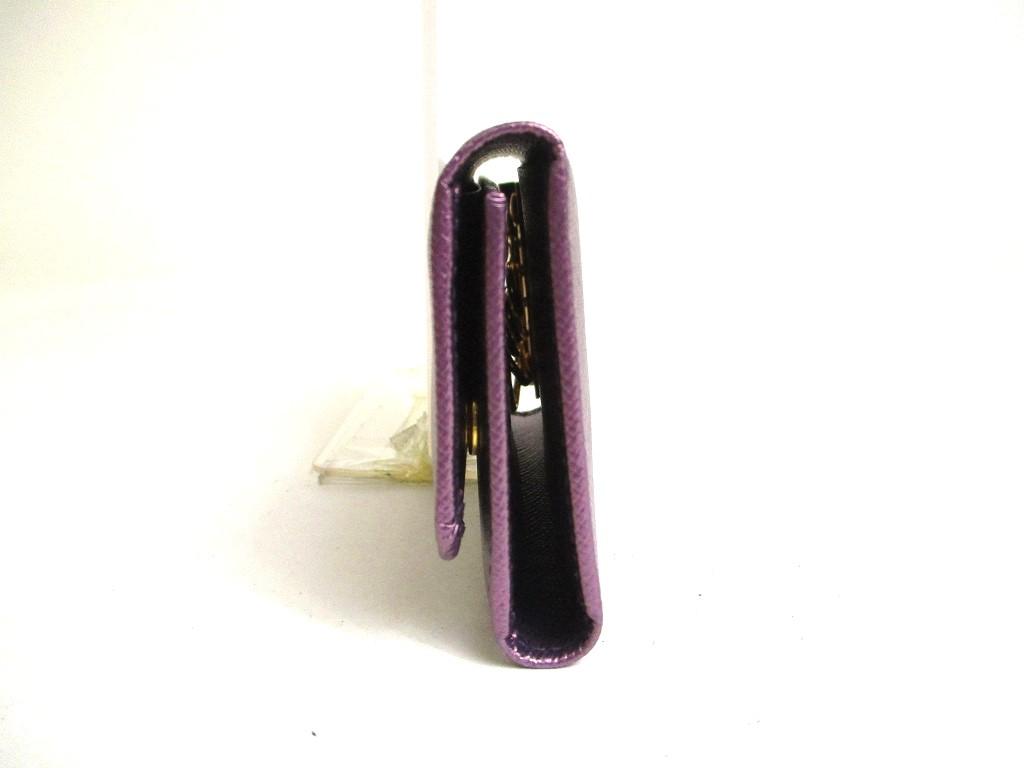 Authentic PRADA Metallic Purple Saffiano Metal Leather 6 Pics Key Chain #a367  Refurbished