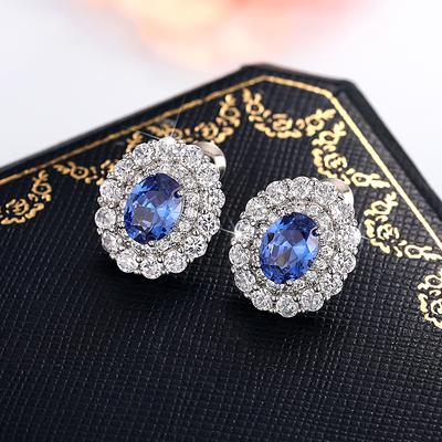 Huitan Noble Women's Stud Earrings with Blue Cubic Zirconia Wedding Anniversary Party Elegant Lady Accessories Fashion Jewelry