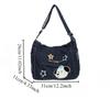 Korean Versi Carto Embroidered Washed Denim Bag for Students One Shoulder Crossbody Tote Bag, Casual and Simple Women's Bag