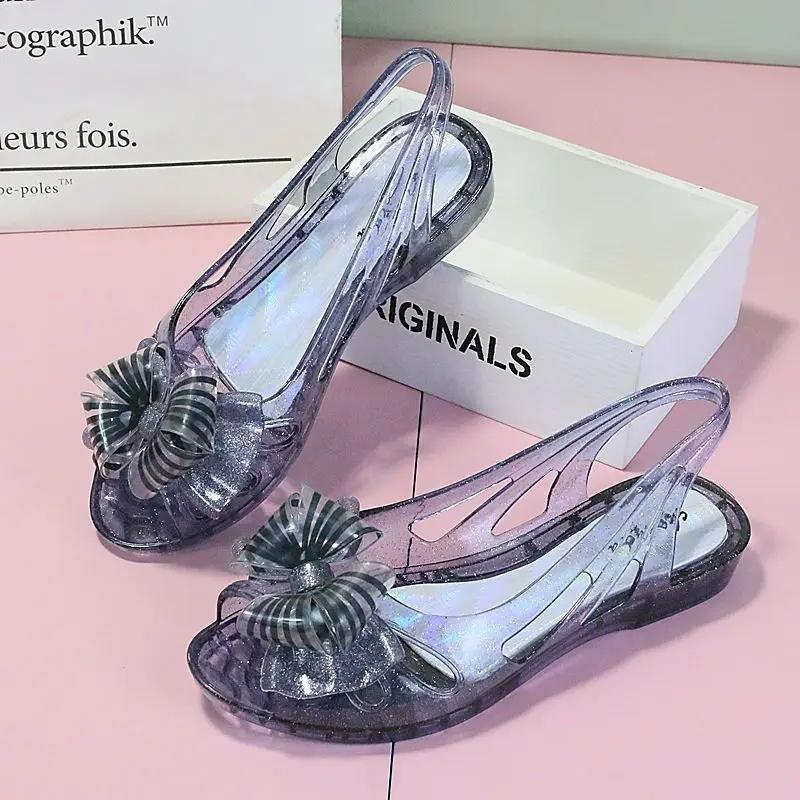 

Ladies Shoes Jelly Flat Rubber Plastic Footwear Beach Crystal No Heel Transparent Outdoor Bow Summer 2025 Open Toe H The Best F 38