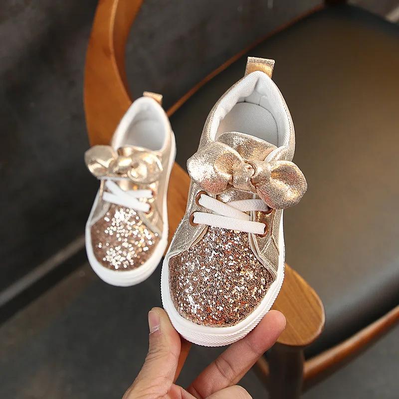 Baby Kids Shoes Girls Sneakers Glitter Toddler Girl Sneakers Soft Bottom with Crystal Kid Shoes Children Girls Bling I07057