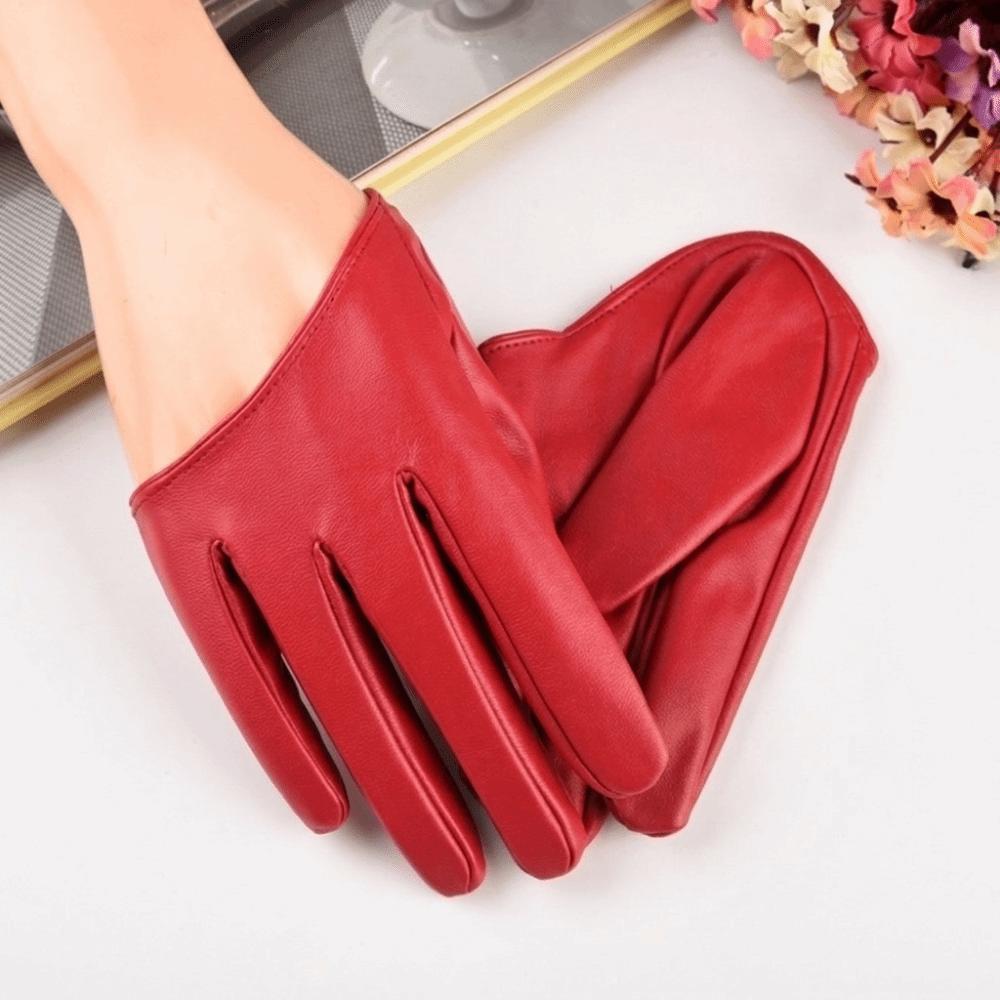 PU-Leder Halbfingerhandschuhe Fingerlose Lacklederhandschuhe Persönlichkeit Fünf-Finger-Fäustlinge Damen