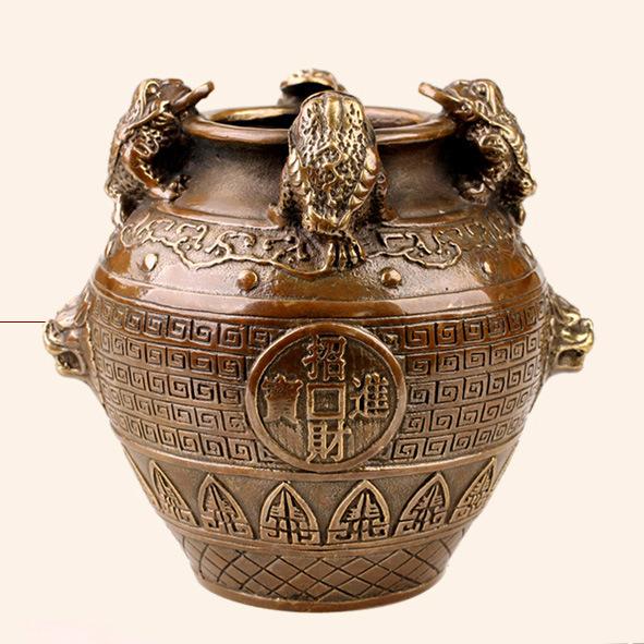 Square Creative Ornament, Treasure Basin Decoration, Bronze Golden Toad Jar, Home Decor Brass