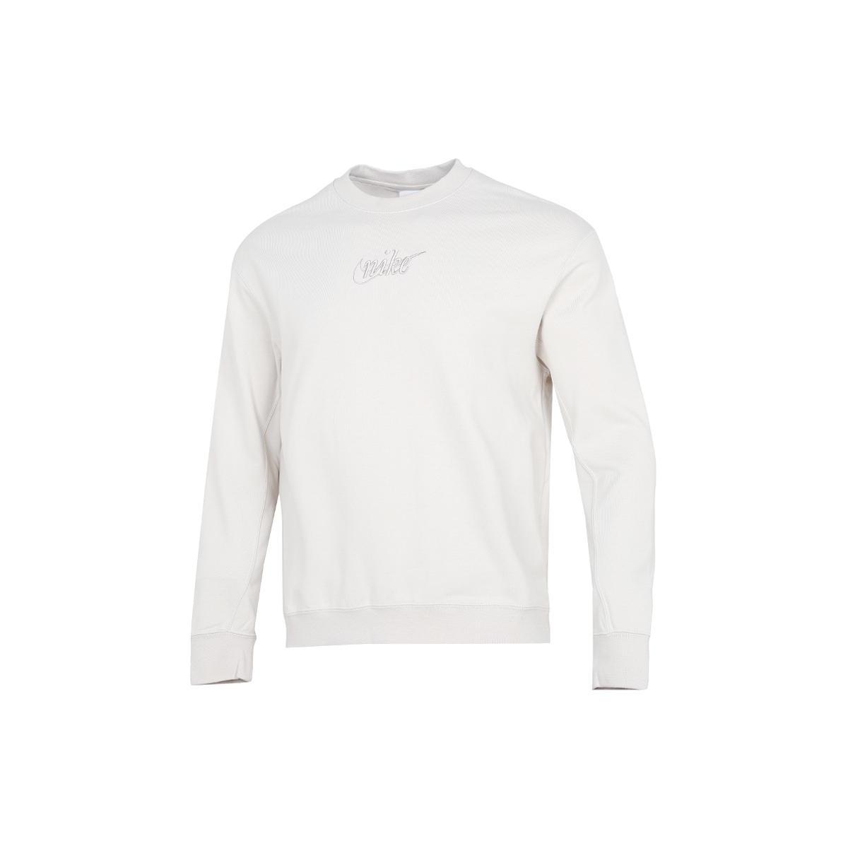 Men s Nike Embroidered Logo Solid Color Sports Round Neck Pullover White DR7836-104 XS