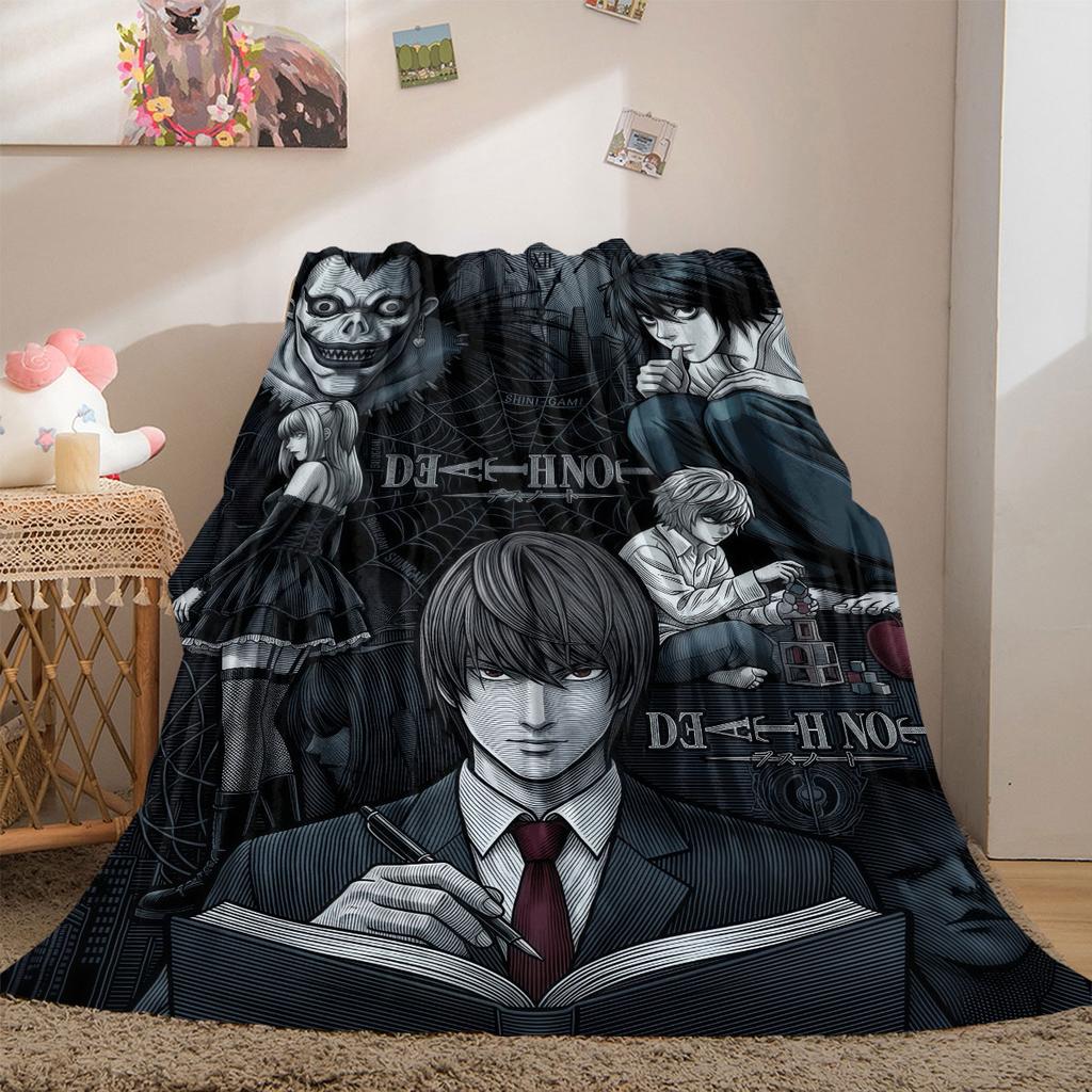 Death Note Prime Print Flannel Blanket, Cartoon Design for Sofa and Bed, Cozy Home Decor, Travel Outdoor Throw_LIAN