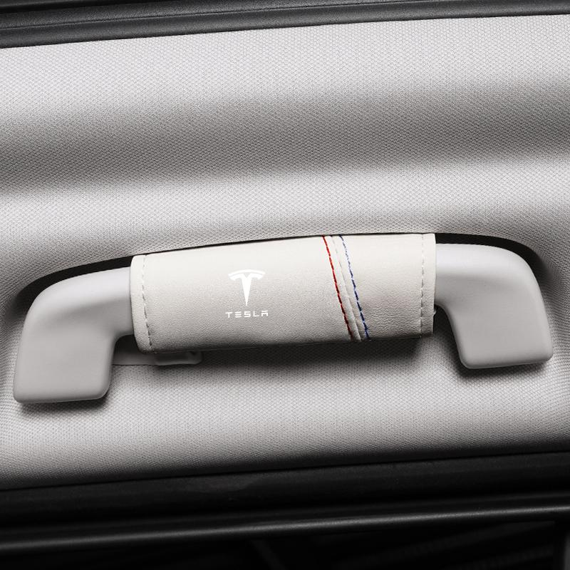 2Pcs Suede Handle Cover Car Roof Armrest Pull Protection Glove For Tesla Model 3 Y S X Highland Roadster Juguete Coil Cybertruck