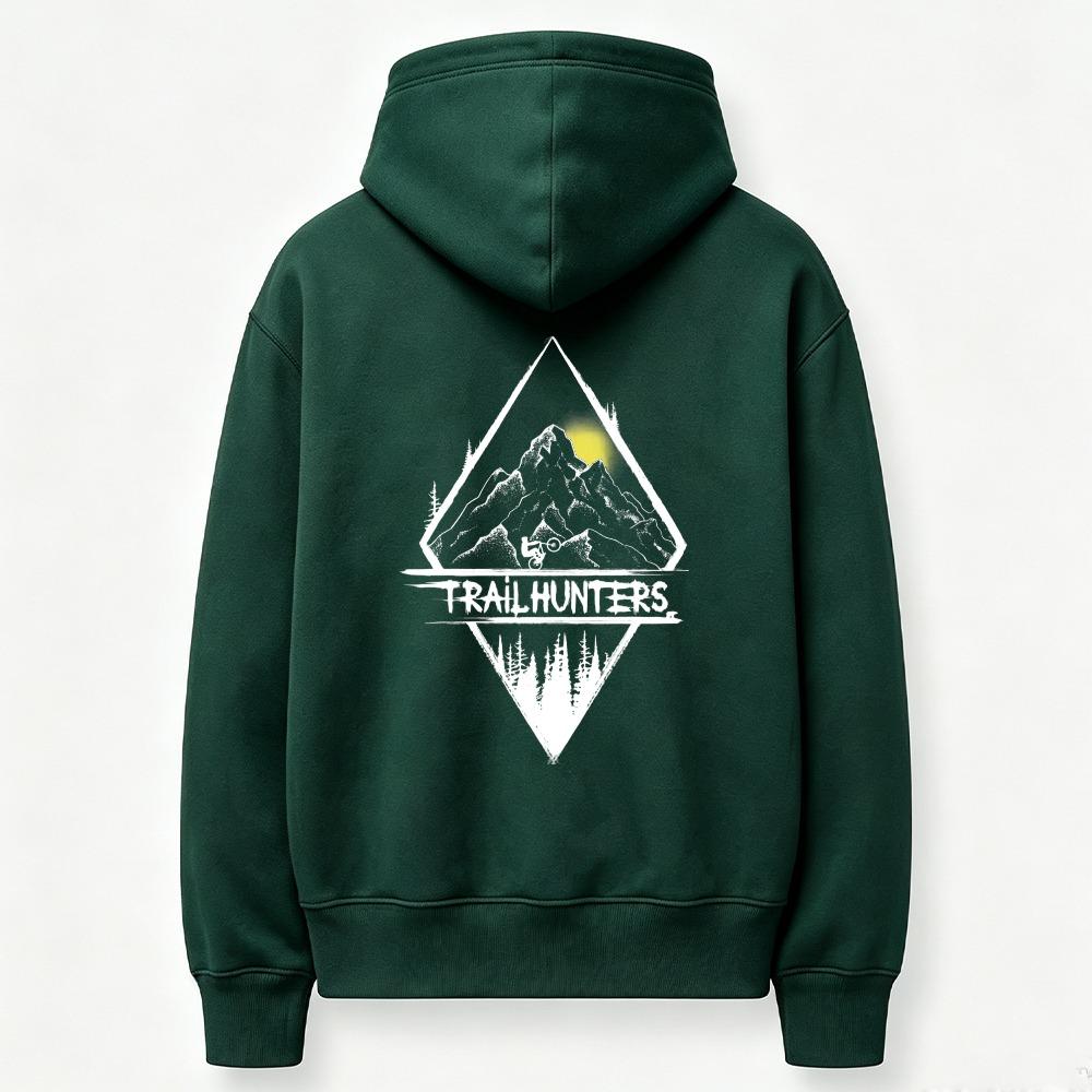 Trailhunters Mountain Forest Graphic Hoodie Back Print Long Sleeve Pullover Sweatshirt Outdoor Hiking Casual Streetwear Hooded