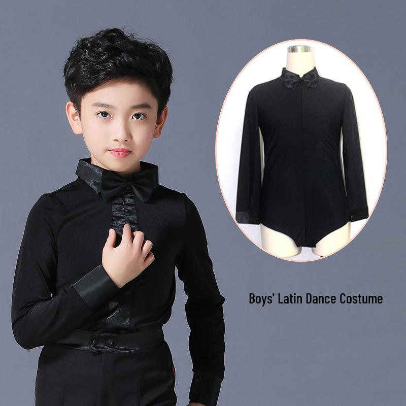 Boys' Latin Dance Performance Tops: Long & Short Sleeve Training Wear for Summer & Autumn Competitions & Exams