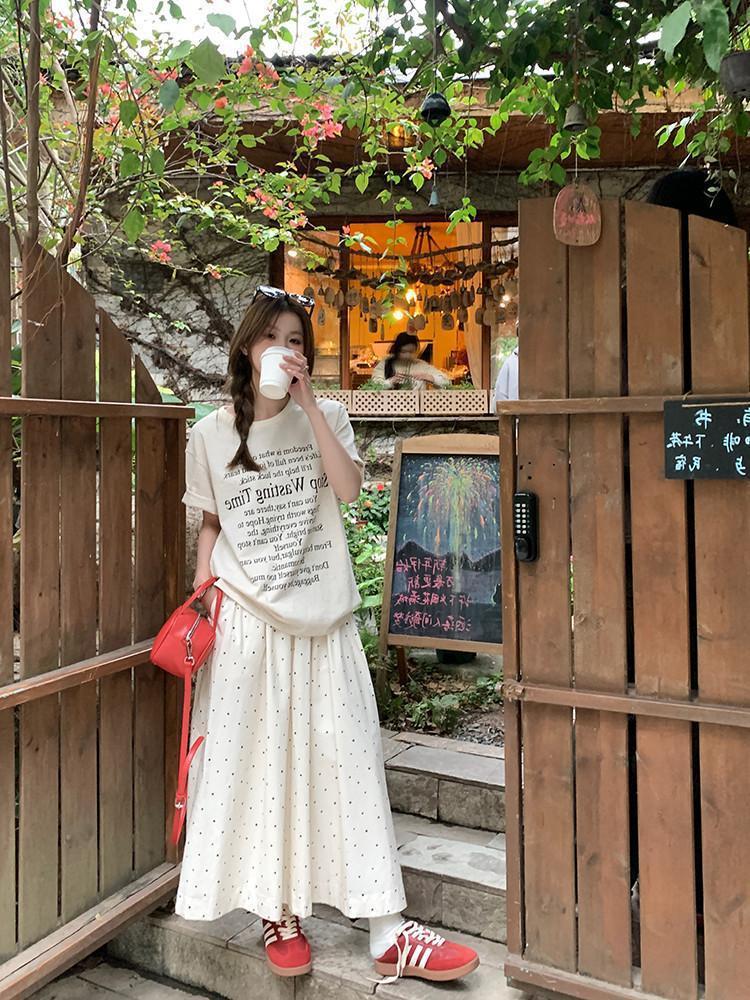 2026 Spring/Summer Polka Dot A-line Skirt for Women - Slimming & Versatile Hip-Covering for Early Autumn Casual Wear
