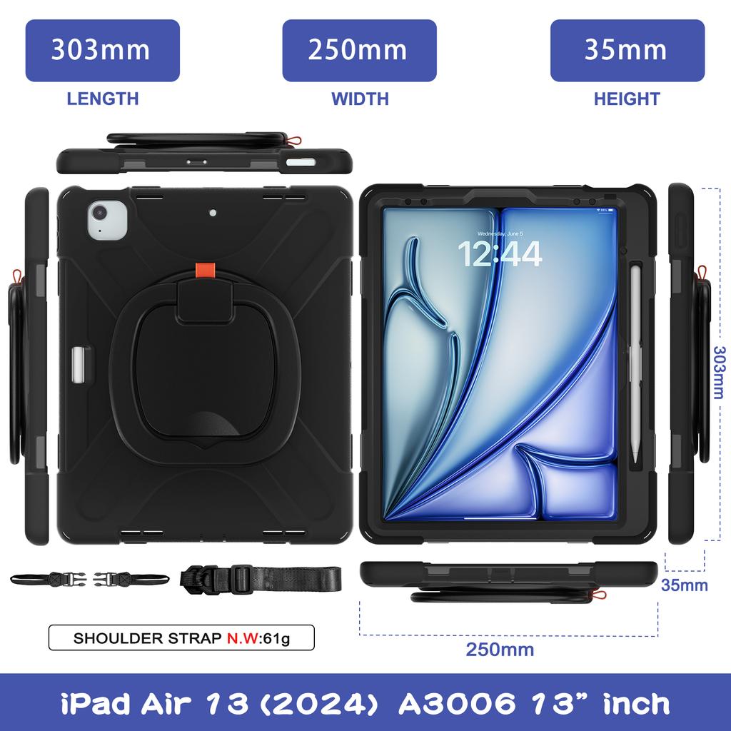 For iPad Air 13 (2025)/(2024)/Pro 12.9 (2022)/(2021)/(2020)/(2018) Case Tablet Cover with Shoulder Strap