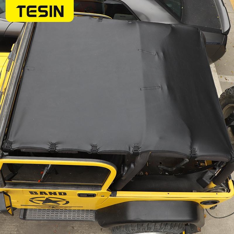 TESIN Leather Soft Roof Top Cover Sunshade Top Full Length Cover for Jeep Wrangler TJ 1997-2006 Car Exterior