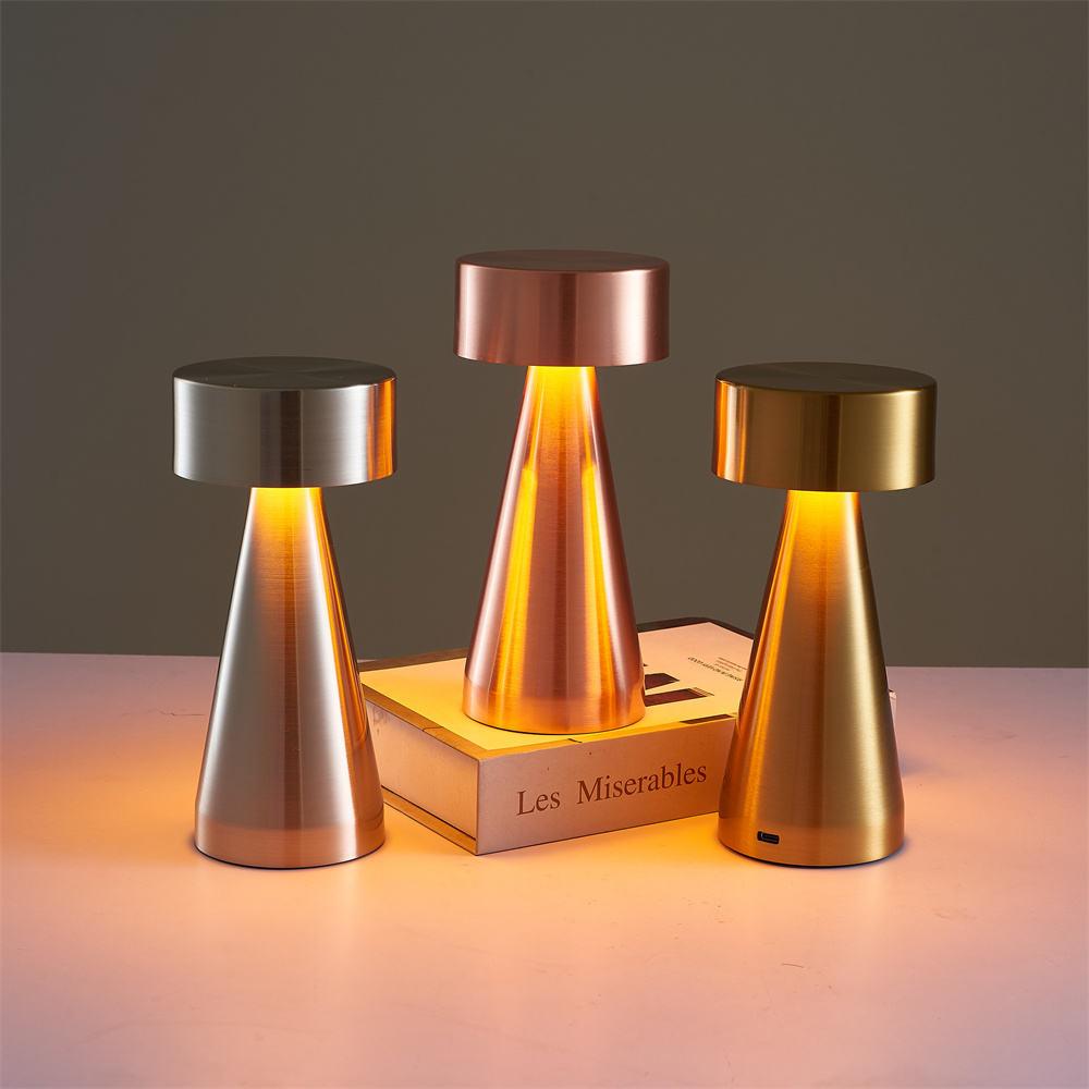 Modern LED Dining Table Lamp 3-Color Retro Bar Night Light Touch Sensor Rechargeable Coffee Table Decorative Lamp Metal Shade