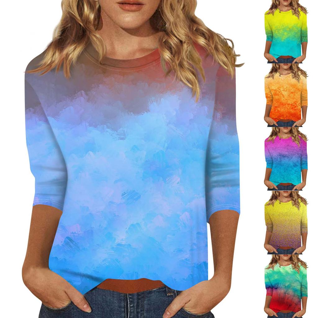 Women's Loose Casual Floral Print Round Neck Three-quarter Sleeves