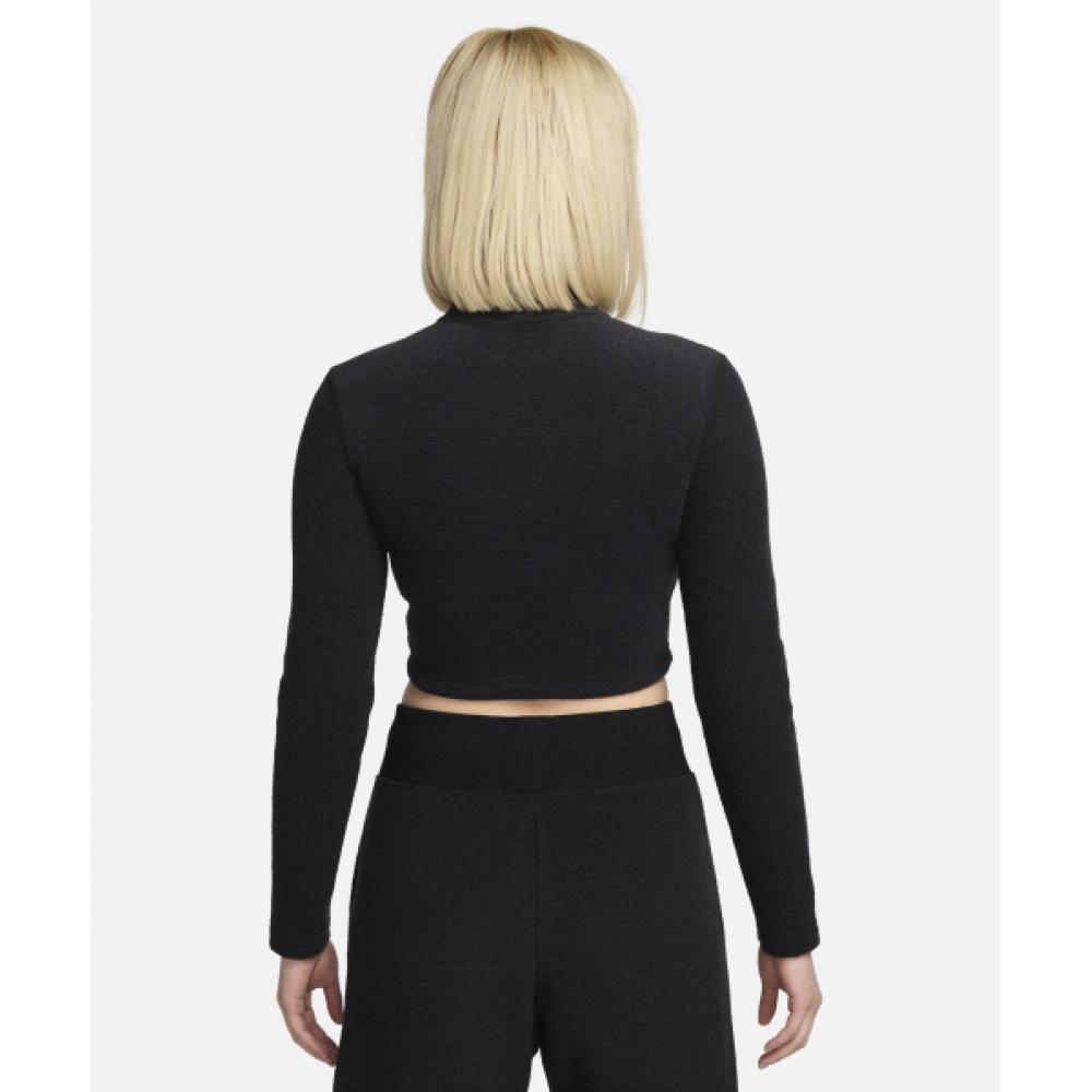 Nike SportsWear Phoenix Plush Slim Long Sleeve Cropped Cosy Fleece Top W   Black  Sale  Fn3620 010