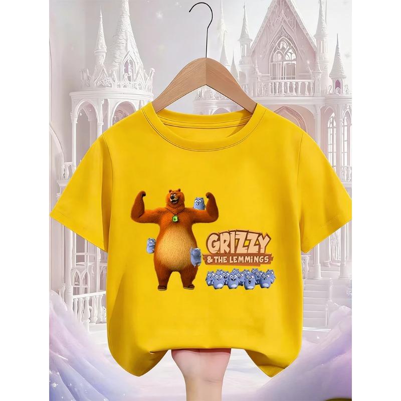 Moda Estiva Strada Popolare Cartone Animato Casual Bambini Grizzy and the Lemmings Crew Maglietta Girocollo