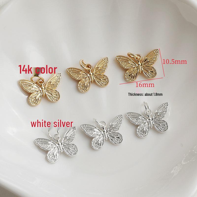 14K Gold Filled Engraved Butterfly Pendant with Crystal Beaded Necklace for DIY Jewelry Crafting.